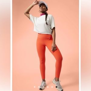 NWT Athleta Elation Orange Keys Collaboration Elation Tight Ribbed Leggings XXS
